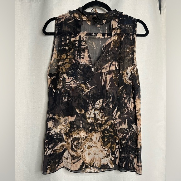 Spense Black and Beige Sheer Sleeveless Blouse - Picture 2 of 9